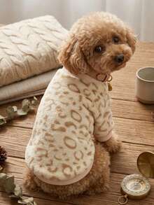 PETSIN 1pc Yellow Leopard Print Fleece Pet Sweatshirt, No Hat, Pet Warm Clothes - Multicolor - View 5
