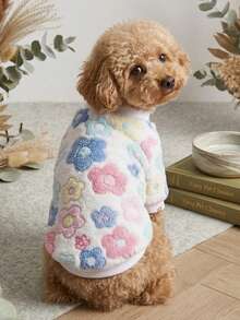 PETSIN 1 Pc Pet Cat Dog Universal Cute Colorful Flower Pattern Plush Thick Warm Elastic Comfortable Round Neck Pet Clothing - Multicolor - View 4
