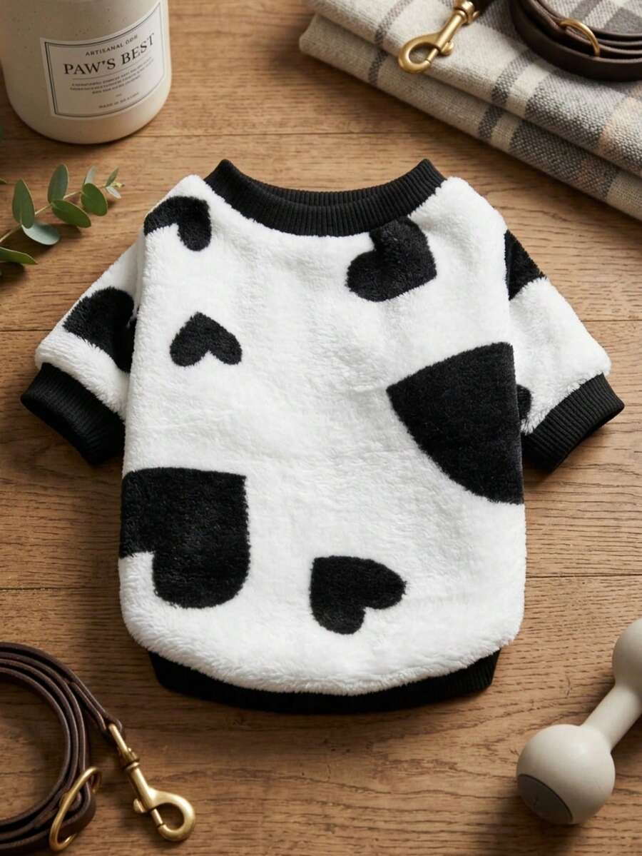 PETSIN 1 Pc Pet Cat/Dog White Flannel Love Print Warm Crew Neck Sweatshirt - Multicolor - View 1