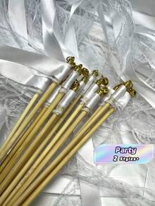 White Lace Ribbon Wands With Gold Bells, 20/10/1pc Silk Fairy Wand For Wedding Send Off Party Favors - Multicolor - View 2