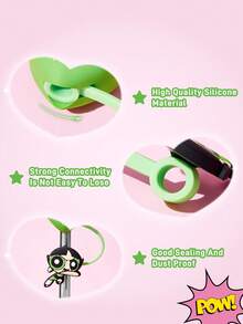 THE POWERPUFF GIRLS X SHEIN Cute Heart- Shaped Straw Sleeve, Dust-Proof Drinking Straw Reusable Straw Tips Lids, Straw Not Included,Gift Ideas,Party,Holiday,Valentine's Day,Drinking - Green - View 4