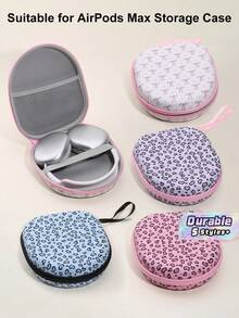 Leopard Pink EVA Hard Shell Headphone Carrying Case, Soft Lining With Mesh Pocket, Portable Travel Drop‑Proof Storage Box, Compatible With Apple Over‑Ear Headphones, Large‑Size Audio Headset Protective Carry Shell - Multicolor - View 1