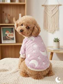 PETSIN 1 Pc Pet Pink Star & Moon Flannel Print Luminous Fleece Thick Warm Crew Neck Sweatshirt For Dogs, Autumn/Winter - Multicolor - View 4