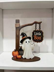 Tượng ma mỉm cười dễ thương, trang trí Halloween đế gỗ phong cách retro, quà tặng trang trí bàn ma bí ngô nhỏ - Mũ phù thủy ma - Xem 7