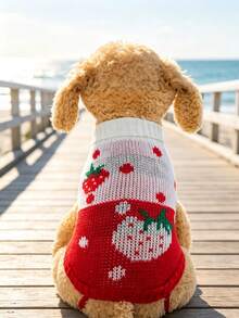 Festive Christmas Strawberry Graphic Pet Knit Pullover, Breathable Warm Winter Clothes, Fashion Pet Apparel For Holiday Photoshoots & Daily Use - C - View 7