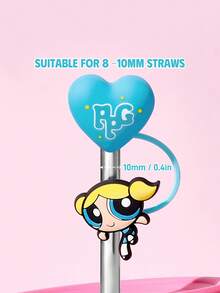 THE POWERPUFF GIRLS X SHEIN 可愛心形吸管套，防塵可重複使用吸管尖端蓋，不含吸管，禮物創意，派對、節日、情人節、飲水用 - 藍色 - 查看 3