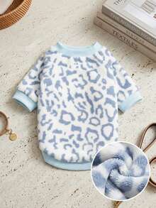 PETSIN 1pc Blue & White Leopard Print Fleece Pet Sweatshirt For Keeping Warm - Multicolor - View 5