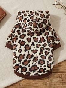 PETSIN 1pc Pet Coffee Color Leopard Plush Warm Hoodie Sweatshirt For Cats And Dogs In Autumn/Winter - Multicolor - View 2