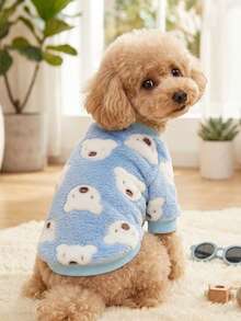 PETSIN 1 Pc Pet Cat Dog Universal Blue Bear Cute Pattern Printed Plush Warm Elastic Comfortable Dog Round Neck - Multicolor - View 2