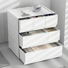 3 Styles White Plastic Drawer‑Type Storage Box, Modular Stackable Desktop Organizer For Sundries Storage And Organization, Ideal For Office, School Desk Supplies - Multicolor - View 6
