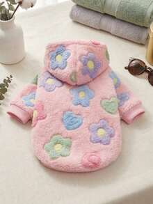 PETSIN 1 Piece Of Colorful Flower Printed Plush Hooded Pet Hoodie, Thick And Warm Winter Cat And Dog Clothing - Multicolor - View 7