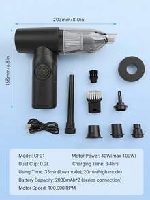 Teckwe Aspiradora de coche multifuncional, ABS, 2000mAh - Aspiradora de coche - Ver 7