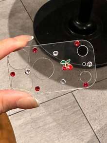 1PC Luxury Sparkle Rhinestone Cherry Clear Camera Lens Protector Compatible With Iphone 17 Pro Max 17 Pro Shockproof Scratch Proof For Women Adults - Red Cherry - View 8