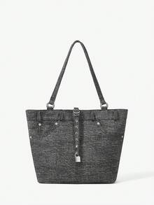 Viva Strut Women's Shoulder Bag Tote Bag Street Style, Retro Spice Girl Y2K, Metal Hardware Canvas Material Is Suitable For Daily Commuting, Shopping Fashion - Grey - View 3