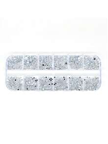 12 Grid Nail Art Box Set, Silver Rhinestone Patch Strip Box Accessory Set - Silver - View 5
