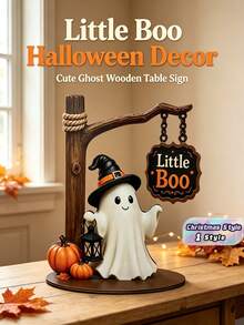 Tượng ma mỉm cười dễ thương, trang trí Halloween đế gỗ phong cách retro, quà tặng trang trí bàn ma bí ngô nhỏ - Mũ phù thủy ma - Xem 1