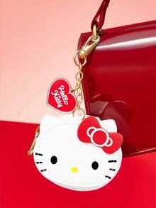 HELLO KITTY AND FRIENDS | SHEIN 蝴蝶結貓咪造型迷你零錢包，附鑰匙圈掛鉤，可作為包包掛飾，適合收納硬幣、耳機與小配件 - 紅色 - 查看 5