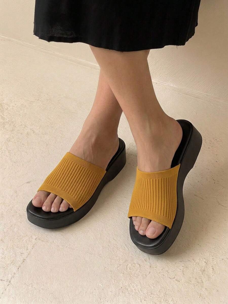 HighSole 女士时尚厚底坡跟凉鞋，适合日常穿着 - 黃色 - 查看 1
