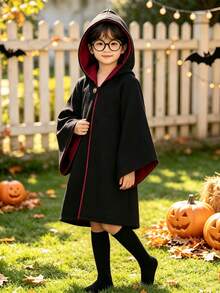 Kids Witch Costume For Girls Magic Witch Robe Cloak Accessory Halloween Carnival Cosplay Props Party Dress UP Outfits Children Fancy Birthday Gift - Black - View 1