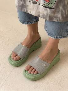 HighSole Cuccoo 女士厚底水钻装饰派对凉鞋 - 綠色 - 查看 5
