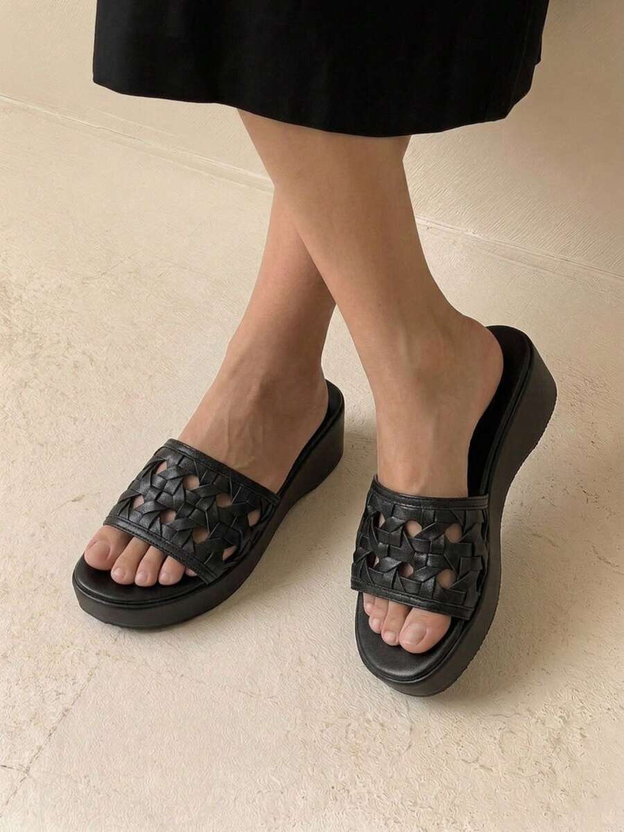 HighSole Women's Fashion Comfortable Thick Sole High Heel Sandals, Minimalist Design, Spring/Summer - Black - View 1