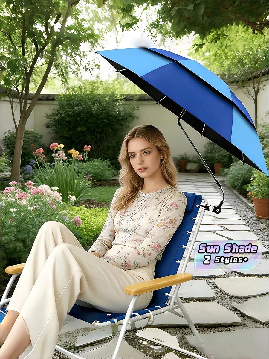 360° Adjustable Clip On Umbrella For Beach Chair, Portable Sun Shade With UV Protection, Outdoor Patio Camping Fishing Umbrella, Carry Bag Included - Multicolor - View 1