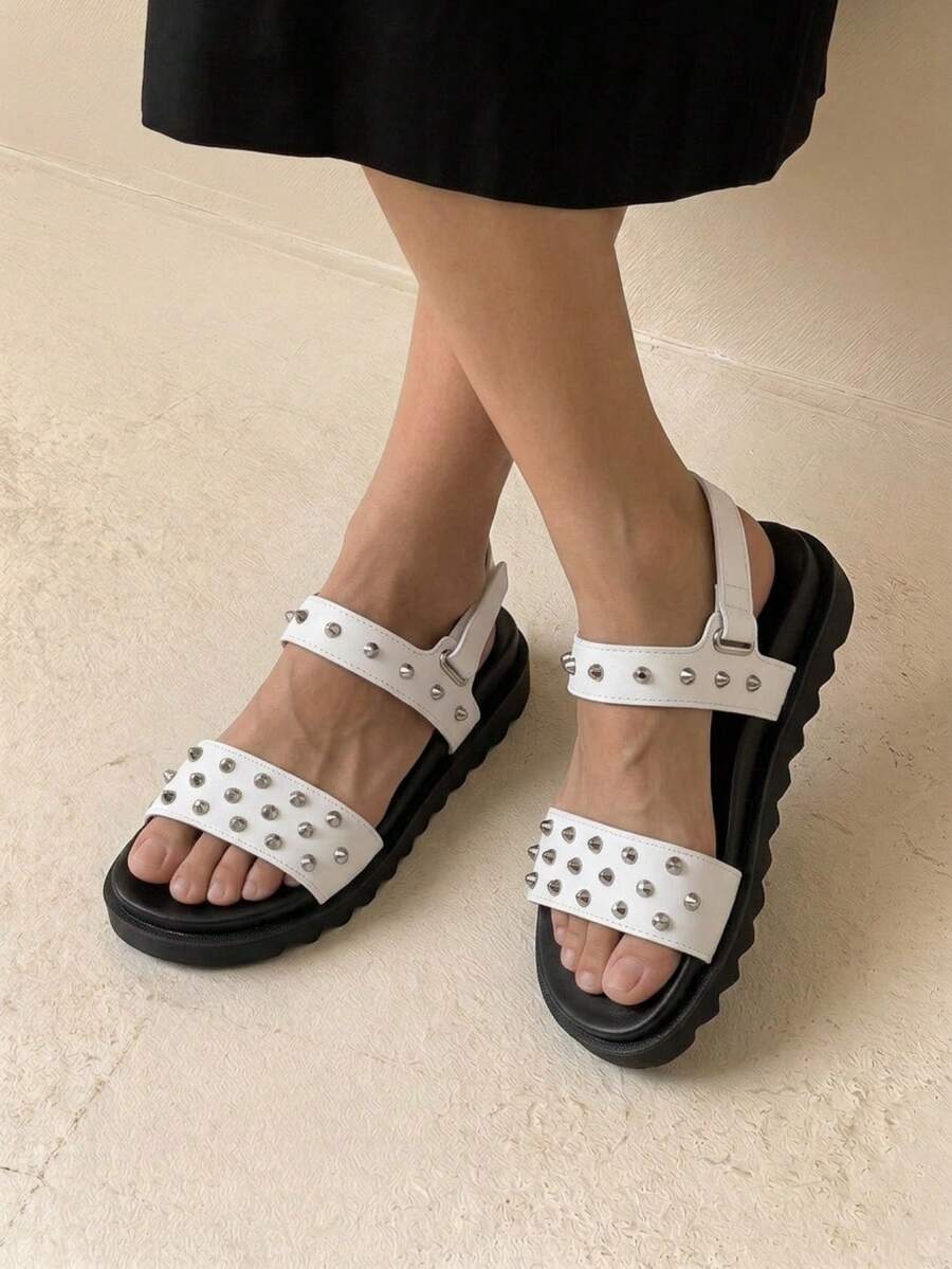 HighSole Casual Fashion Versatile Simple Comfortable Open Toe Women Flat Sandals - White - View 1