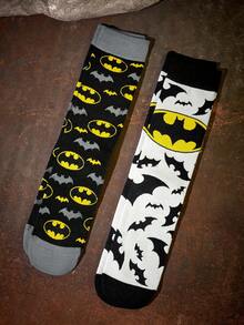 BATMAN X SHEIN 2 Pack Of Bat Pattern Medium Tube Socks - color mixing - View 3