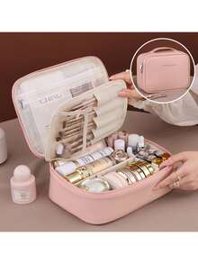 Multi-Layer Large Capacity Removable Makeup Bag, Faux Leather Travel Cosmetic Storage Box With Brush Holder, Portable Cosmetics Organizer For Beauty Essentials, Travel Vanity Case - Multicolor - View 13