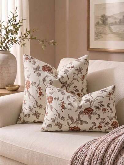 Cirelle 1PC/2PCS Vintage Botanical Jacquard Throw Pillow Covers, Retro Olive Branch & Peony Floral Square Cushion Cases, Suitable For Cottage, Farmhouse & Light French Living Room Home Decor, Pillow Inserts Not Included