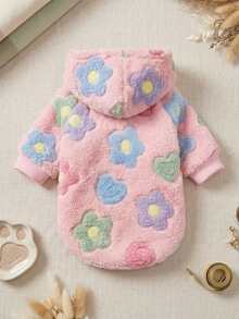 PETSIN 1 Piece Of Colorful Flower Printed Plush Hooded Pet Hoodie, Thick And Warm Winter Cat And Dog Clothing - Multicolor - View 3
