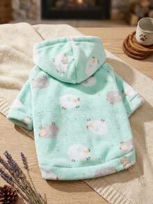 PETSIN 1 Piece Cute Lamb Print Pet Hoodie With Thick Flannel For Warmth And Gentle Anti Shedding Pet Clothing - Multicolor - View 4