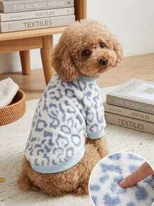 PETSIN 1pc Blue & White Leopard Print Fleece Pet Sweatshirt For Keeping Warm - Multicolor - View 2