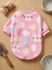 PETSIN 1pc Pet Cat Dog Universal Foundation Make-Up Kitten Love Fashion Pattern Printing Plush Warm Elastic Comfortable Dog Round Neck Sweater - Multicolor - View 1