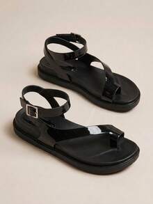 HighSole Women's Round Toe Thick Sole Fashion Sandals, Casual Beach Resort Flip Flops - Black - View 3
