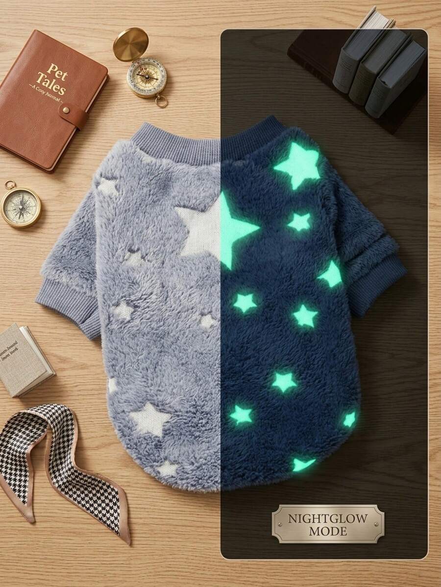 PETSIN 1 Pc Pet Grey Star Print Fleece Warm Crew Neck Sweatshirt For Dogs, Autumn/Winter - Multicolor - View 1