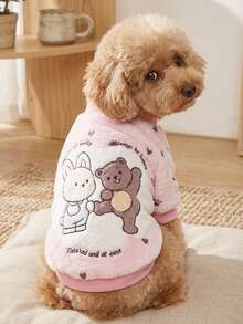 PETSIN 1 Piece Cute Bunny And Teddy Bear Love Letter Printed Flannel Sweatshirt For Autumn And Winter, Thick And Warm Pet Clothes - Multicolor - View 2