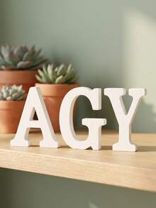 1pc 10CM White Unfinished Wooden Letters, Wall & Standing Decorative Letters, Sliced Sign Decor For Crafts, Home, Party, Birthday, Graduation, Ideal Gift Choice - White - View 3