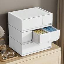 3 Styles White Plastic Drawer‑Type Storage Box, Modular Stackable Desktop Organizer For Sundries Storage And Organization, Ideal For Office, School Desk Supplies - Multicolor - View 8