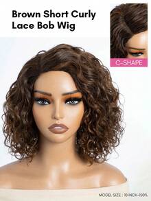 Short Curly Bob Lace Wigs Human Hair Mixed Brown Side Part Water Wave Bob Lace Front Wig 10 Inch Glueless Wear & Go Bob Wig - S4/30 - View 4