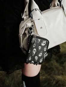 MortiRose 1pc Skull Pattern Litchi Texture Zipper Short Wallet, Punk Style Hanging Accessory, Multi-Function Coin Purse - Multicolor - View 2