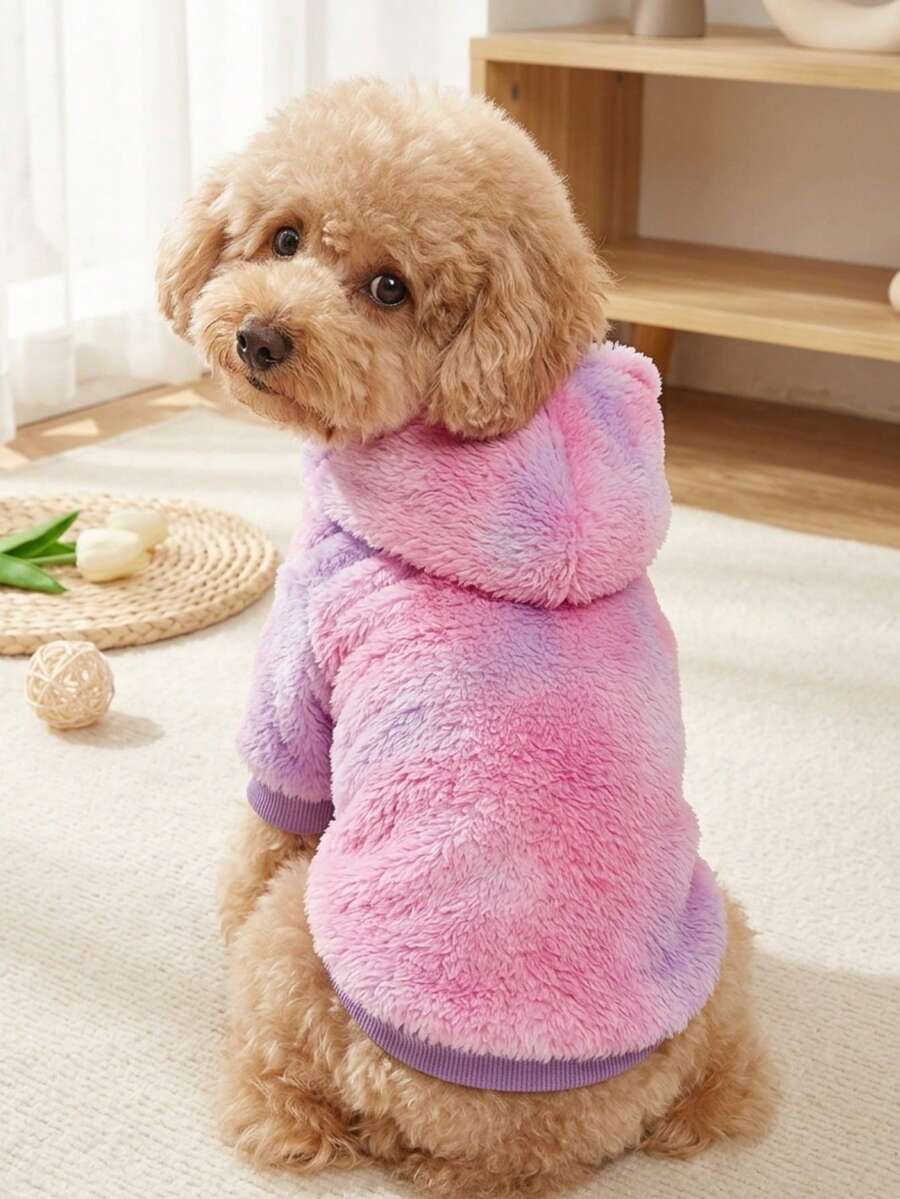 PETSIN 1pc Soft Pet Dog/Cat Hooded Sweatshirt, Pink & Purple Tie-Dye, Warm & Comfortable - Multicolor - View 1