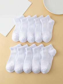 SHEIN 10 Pairs Of Baby Children's Socks Comfortable Socks Student Sports Socks White Solid Color Versatile Casual Socks - White - View 4