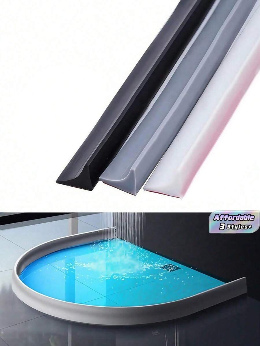 1pc,2m,Grey/White/Black,Silicone Waterproof Bathroom Sealing Strip, Shower Water Barrier, Toilet Sealing Strip, Countertop Sink Protection Strip, Floor Waterproofing System, Simple Installation Dry-Wet Separation Barrier - Multicolor - View 1