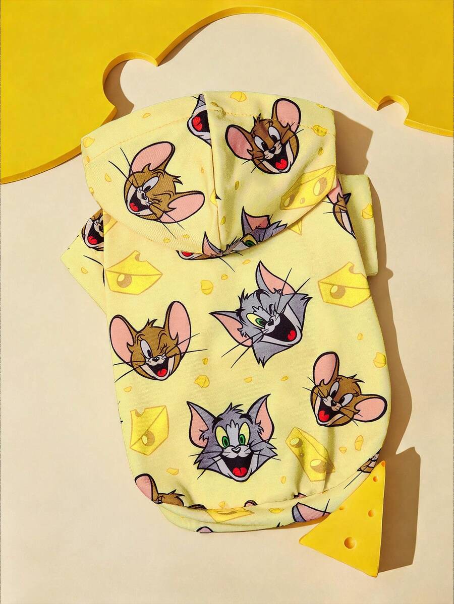 TOM & JERRY X SHEIN 1pc Pattern Printed Pet Hoodie Sweatshirt, Cat & Dog Clothes, Multiple Sizes Available,To M,Je Rry - Multicolor - View 1
