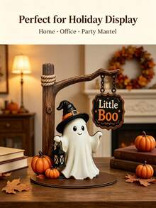 Tượng ma mỉm cười dễ thương, trang trí Halloween đế gỗ phong cách retro, quà tặng trang trí bàn ma bí ngô nhỏ - Mũ phù thủy ma - Xem 6