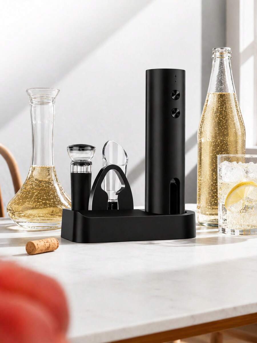 Teckwe Type‑C Fast Charging Automatic Electric Wine Opener With Built‑In 500mAh Battery. Comes With Foil Cutter, Vacuum Stopper And Storage Base. Suitable For Home Kitchen Use, And An Ideal Gift For Parties And Christmas.