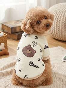 PETSIN 1 Pc Apricot Fleece Teddy Bear Heart Graphic Pet Dog/Cat Warm Crewneck - Multicolor - View 1