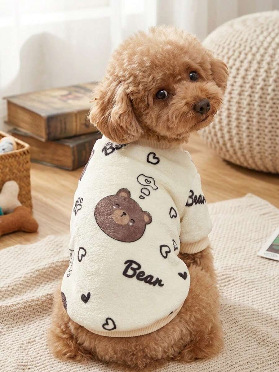 PETSIN 1 Pc Apricot Fleece Teddy Bear Heart Graphic Pet Dog/Cat Warm Crewneck - Multicolor - View 1