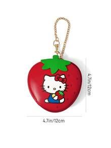 HELLO KITTY AND FRIENDS | SHEIN Cartoon Cat Strawberry Shaped Change Bag With Keychain, Portable Zipper Wallet For Coins, Earplugs And Small Accessories, Chain For Hanging Bags - Red - View 6